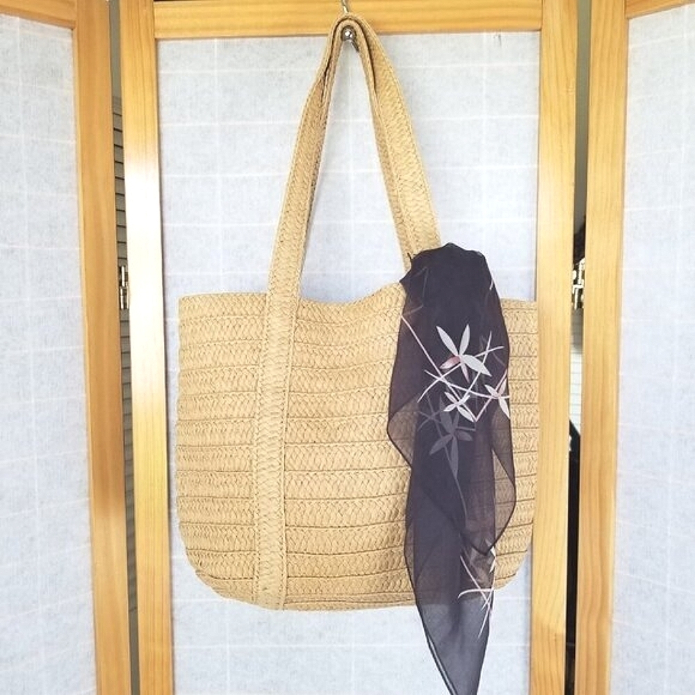 Draper James Woven Tan Shoulder Bag with Black Accent